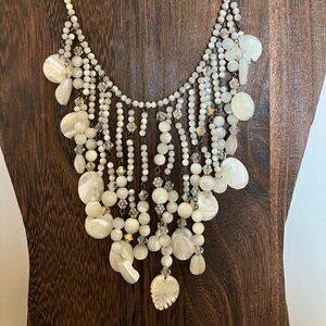 Vintage Mother of Pearl & Crystal Collar Necklace
